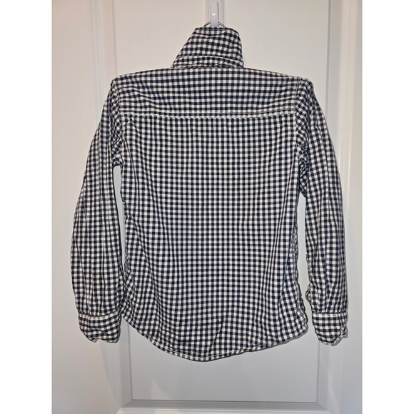 Carters Boys Navy Blue White Gingham Check Button Down Shirt Size 6 Long Sleeve - Picture 3 of 5